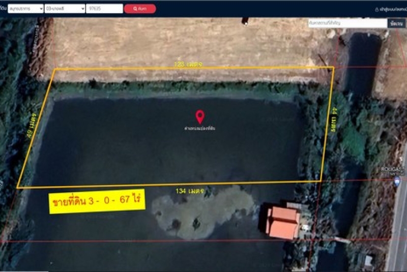 ขายที่ดิน ถนนเลียบคลองส่งน้ำ สุวรรณภูมิบางนากม.19 เนื้อที่3ไร่67ตารางวา ขายราคา42ล้าน บางกะสีตำบลบางปลา อำเภอบางพลี สมุทรปราการ