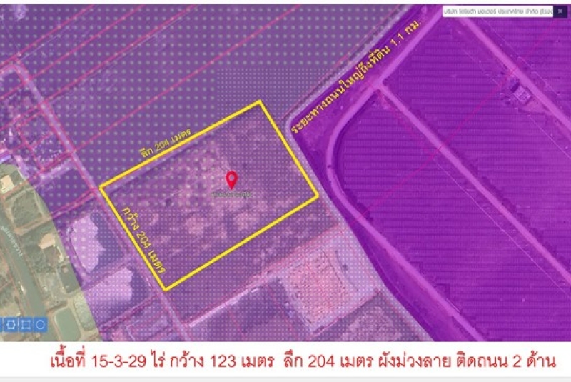 ขายที่ดินสีม่วงสร้างโรงงาน บ้านโพธิ์ เนื้อที่ 15-3-29 ไร่ ขายไร่ละ 5 ล้าน อ.บ้านโพธิ์  จ.ฉะเชิงเทรา  