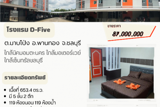 66007-8, ขายโรงแรมขายอพาร์ตเม้นท์ในชลบุรี เนื้อที่653.4ตร.ว.ใกล้นิคมอมตะนคร ถนนสุขุมวิท-ศุขประยูร พานทอง เมืองชลบุรี